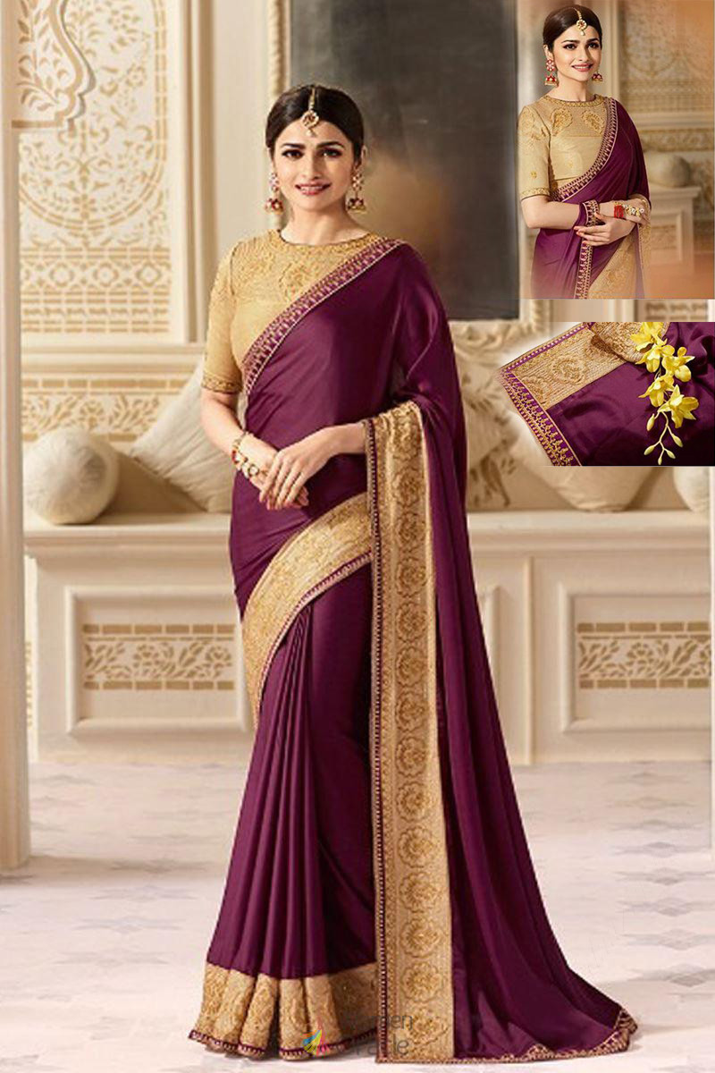 Utsav wear saree shop, Plum purple silk sarees, round neck