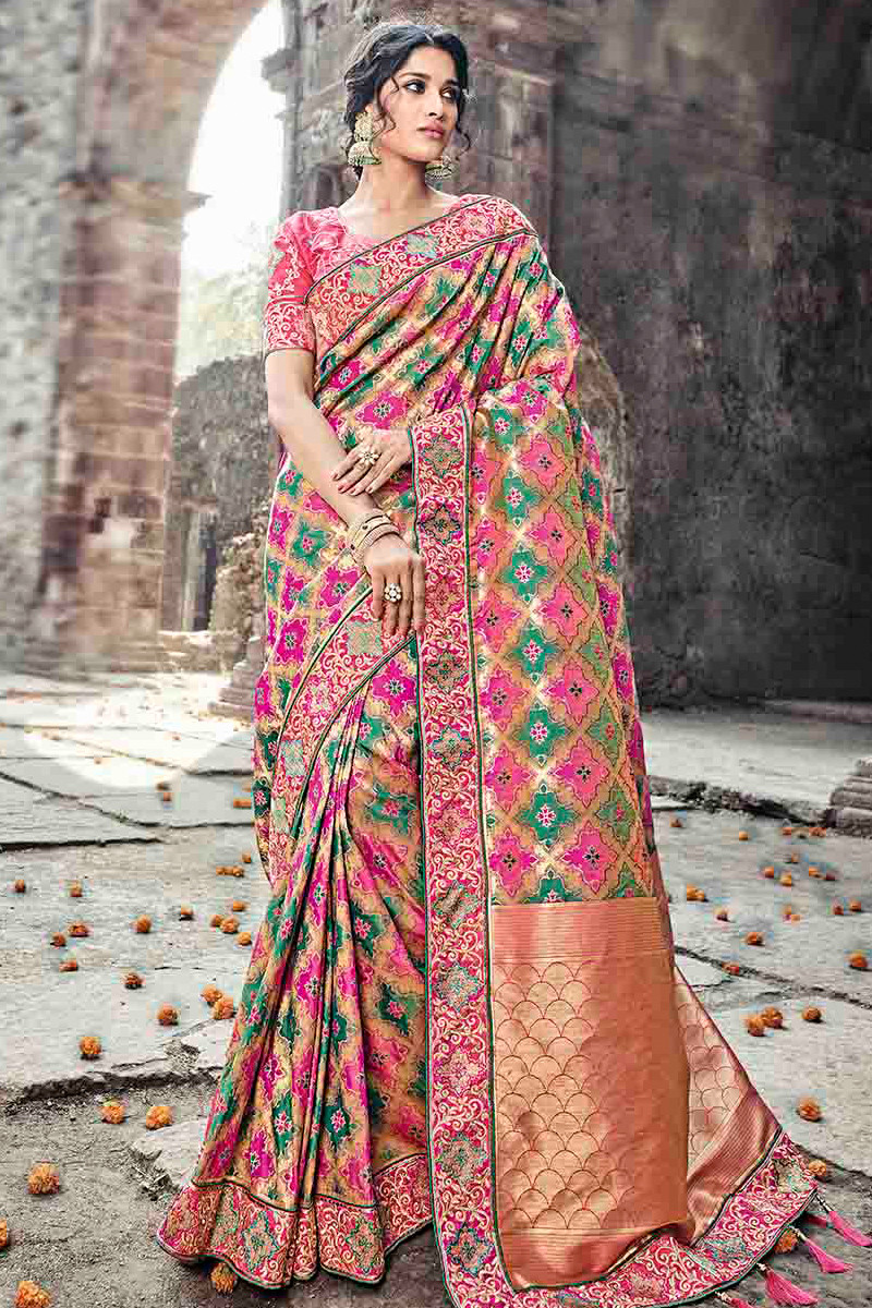 Net Designer Saree In Rama Green Colour
