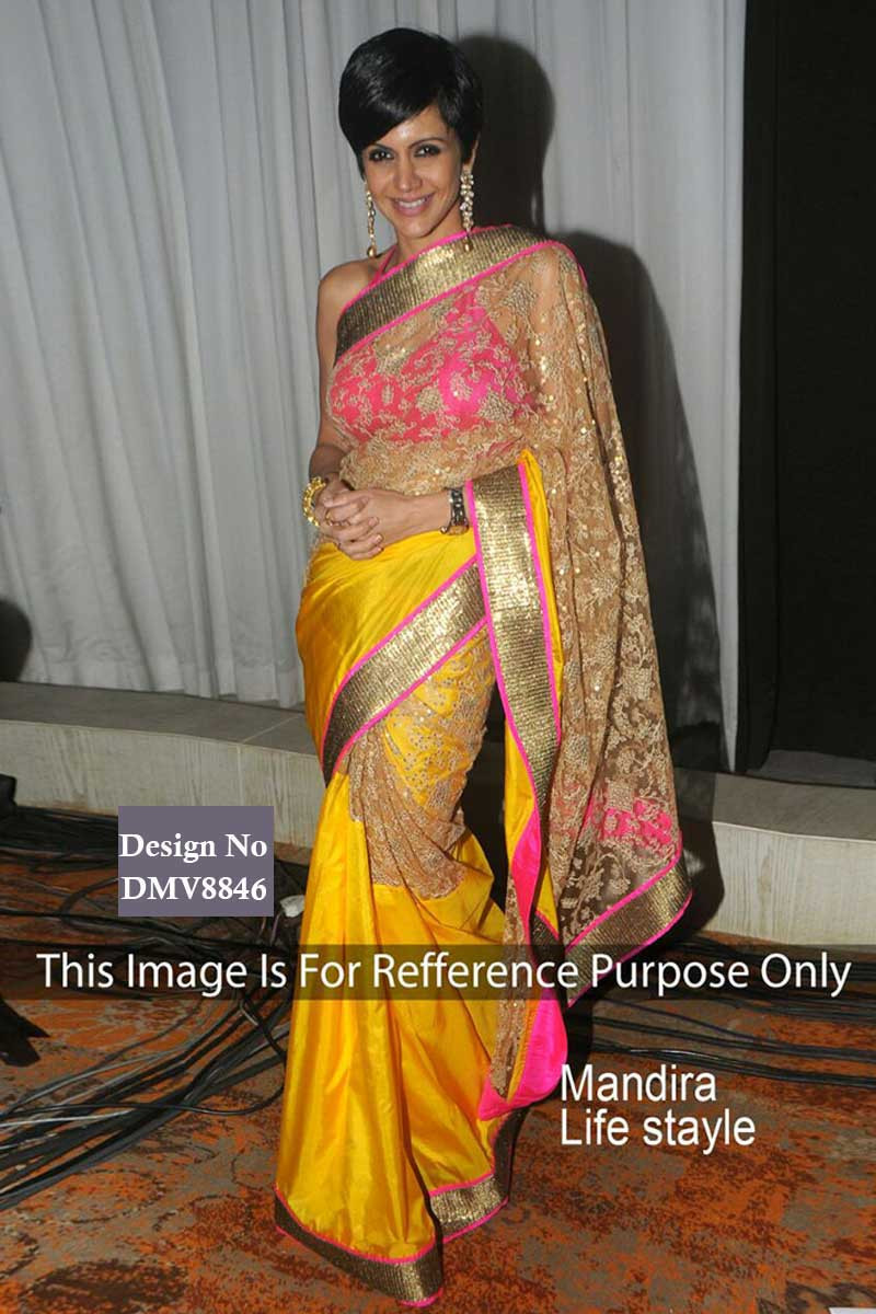 3071 Mandira Bedi's orange-pink-gold saree – Shama's Collection