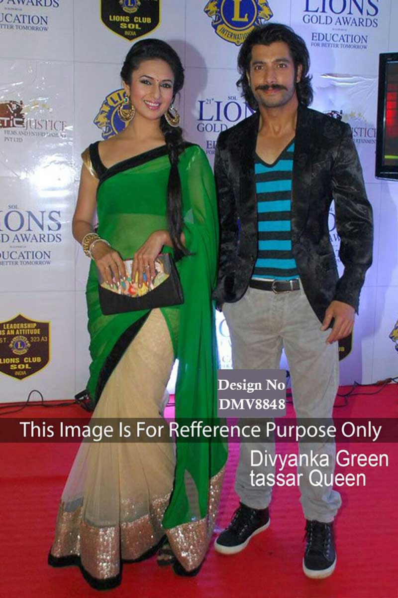 Green-Beige Georgette Saree with Velvet Blouse