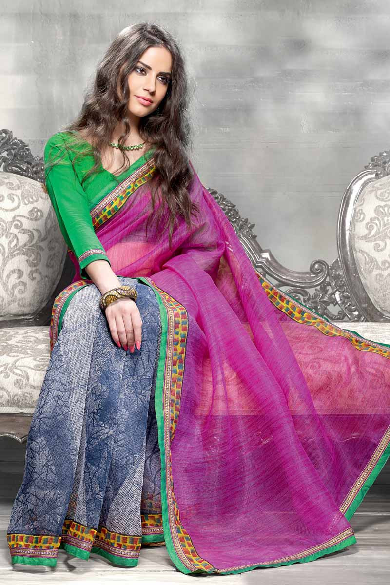 Lehenga style saree Pink with Grey net sarees