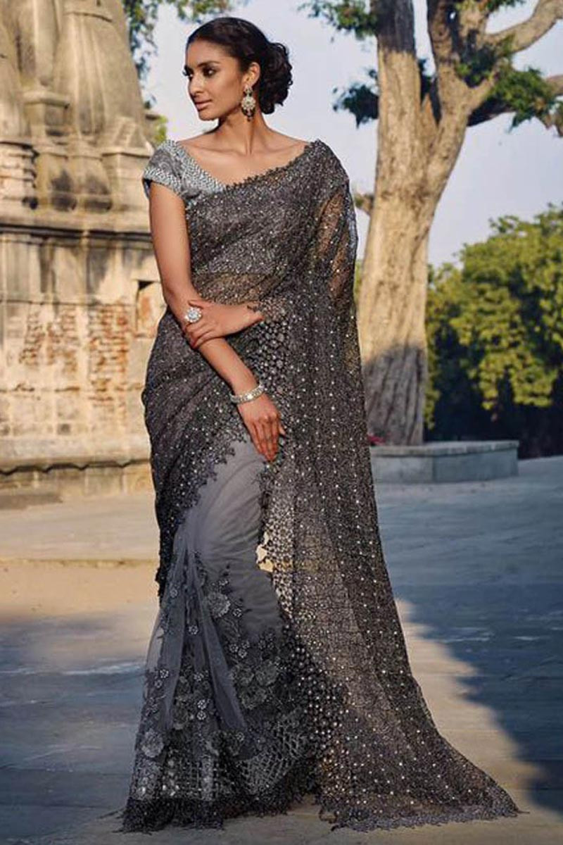 Update more than 204 grey saree for wedding best