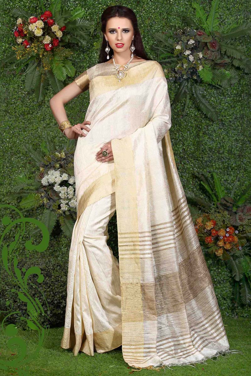 Off white Art silk Saree With Art silk Blouse