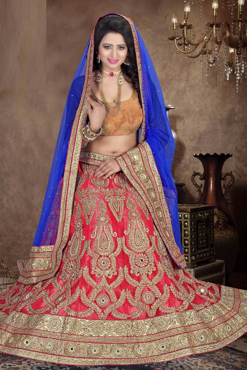 Hot pink Net Lehenga with Brocade Choli