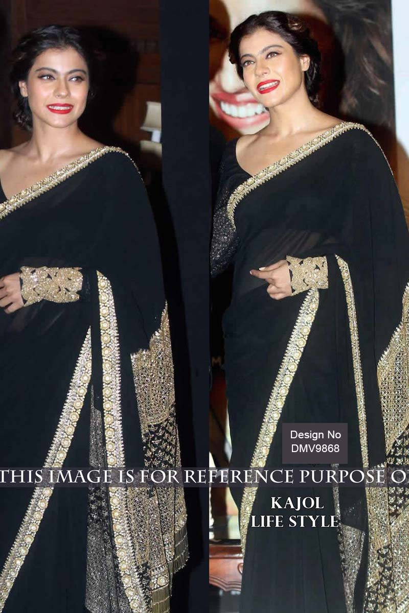 Buy Bollywood Beautiful Actress Kajol Black Georgette Saree With Net Blouse  Online - DMV9868
