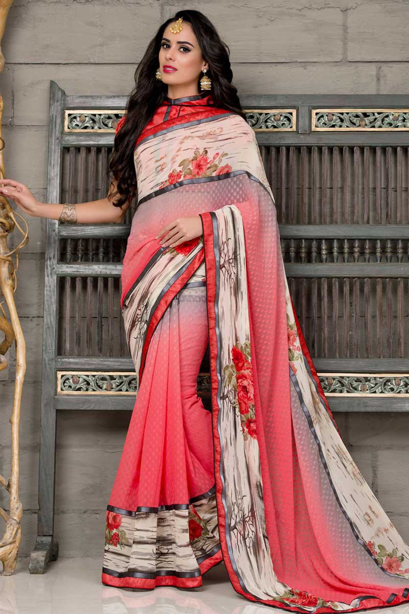 Pink brasso saree with blouse 122