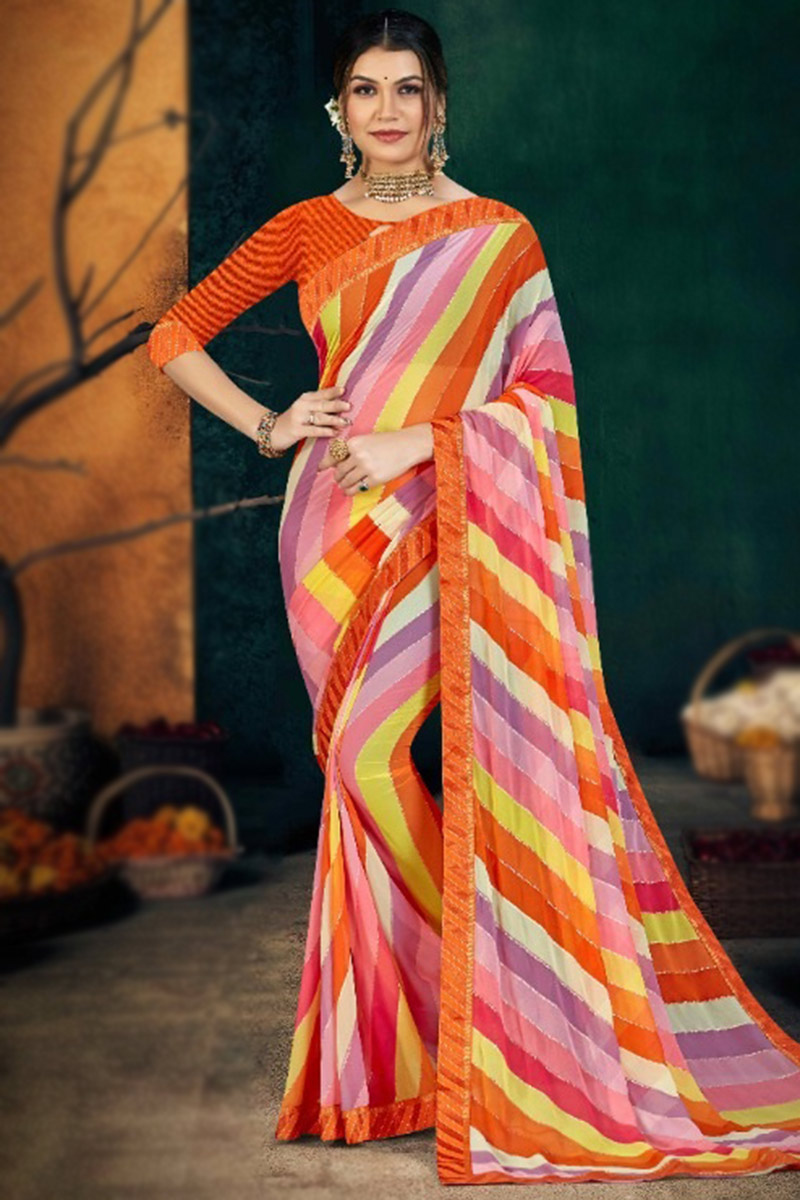 Saree in Multi Color Georgette for Casual Wear with Digital Print