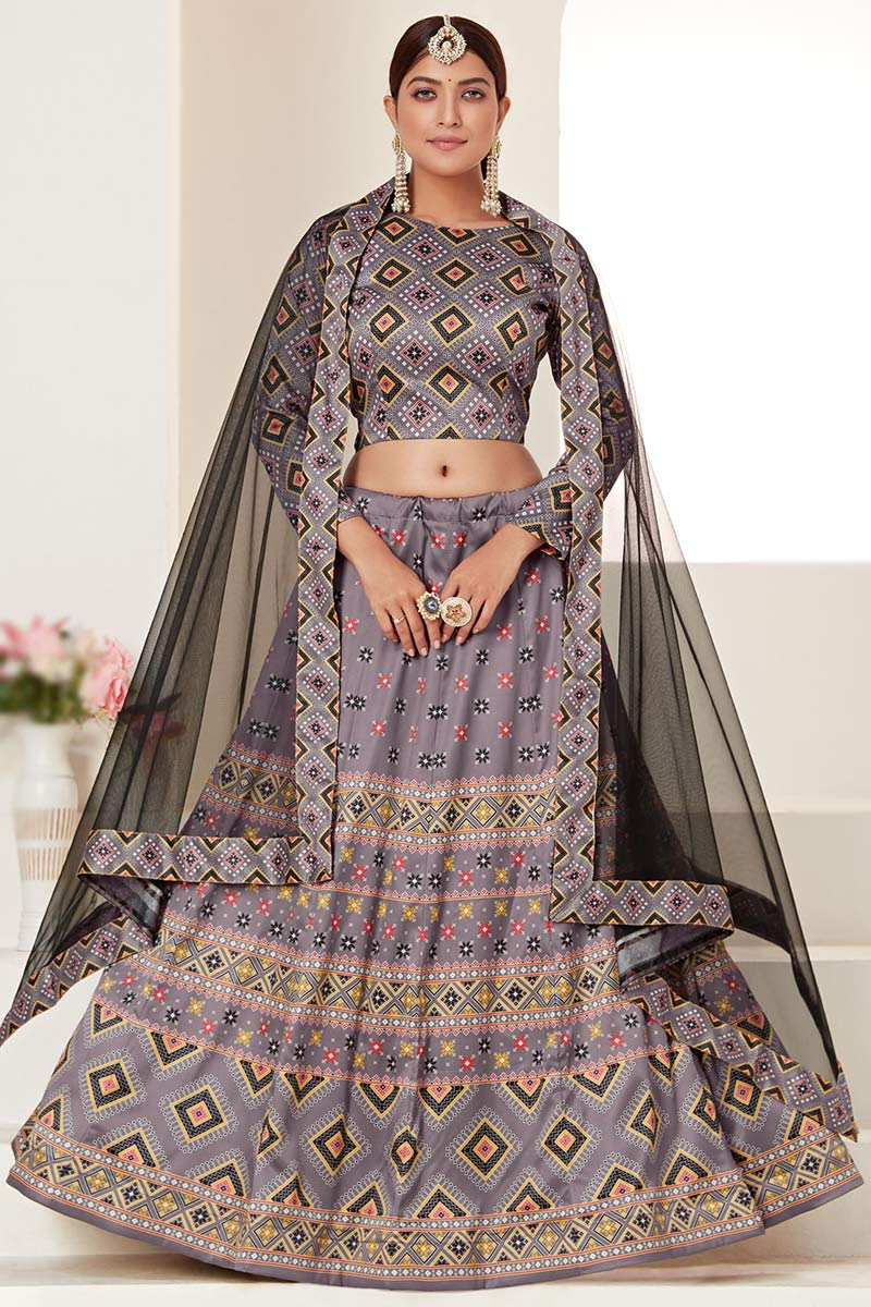 Digital Print Silk Dusty Purple Lehenga