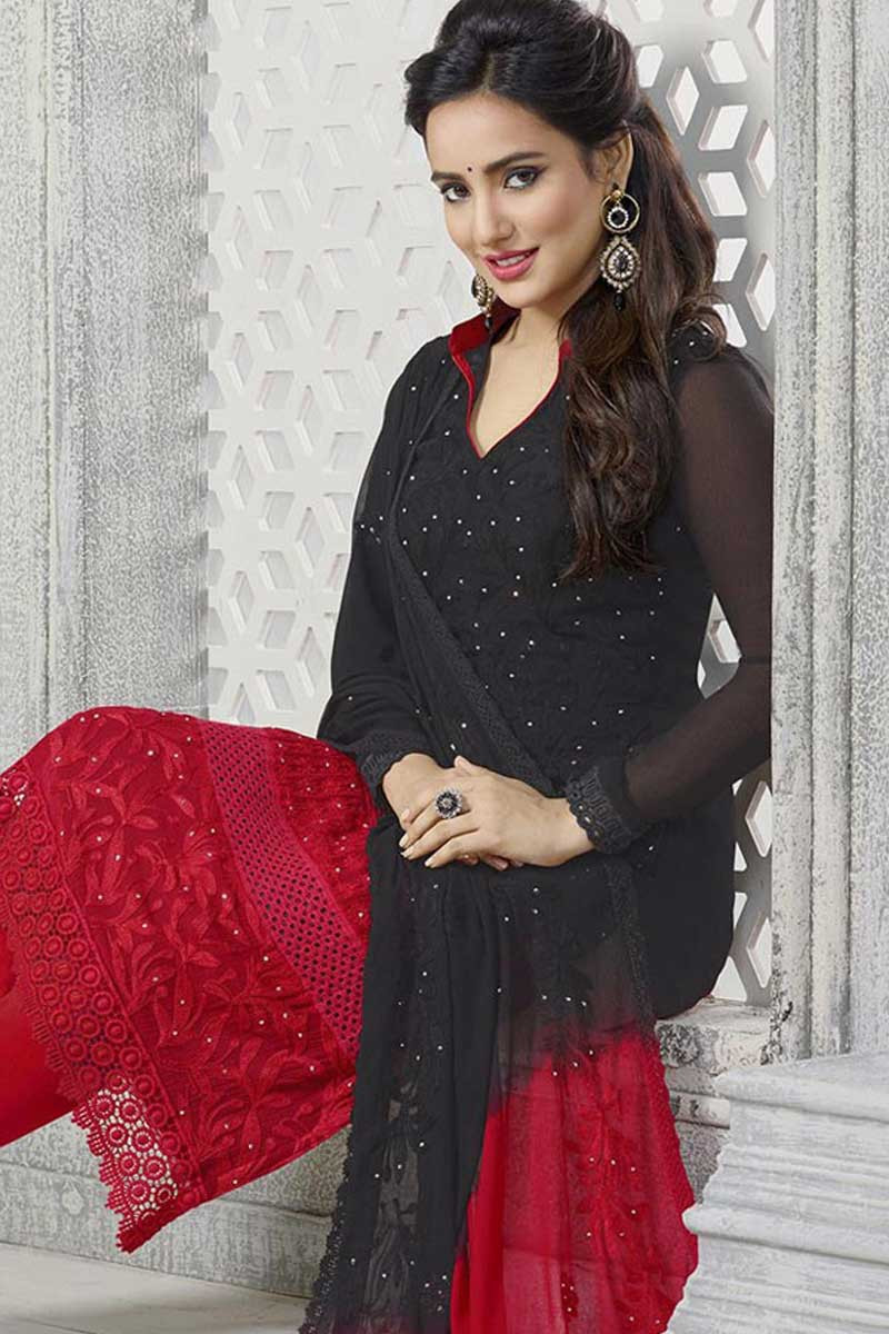 Buy Sita Style Rang Women's Georgette Semi-Stitched Salwar Suit (BLACK) at  Amazon.in