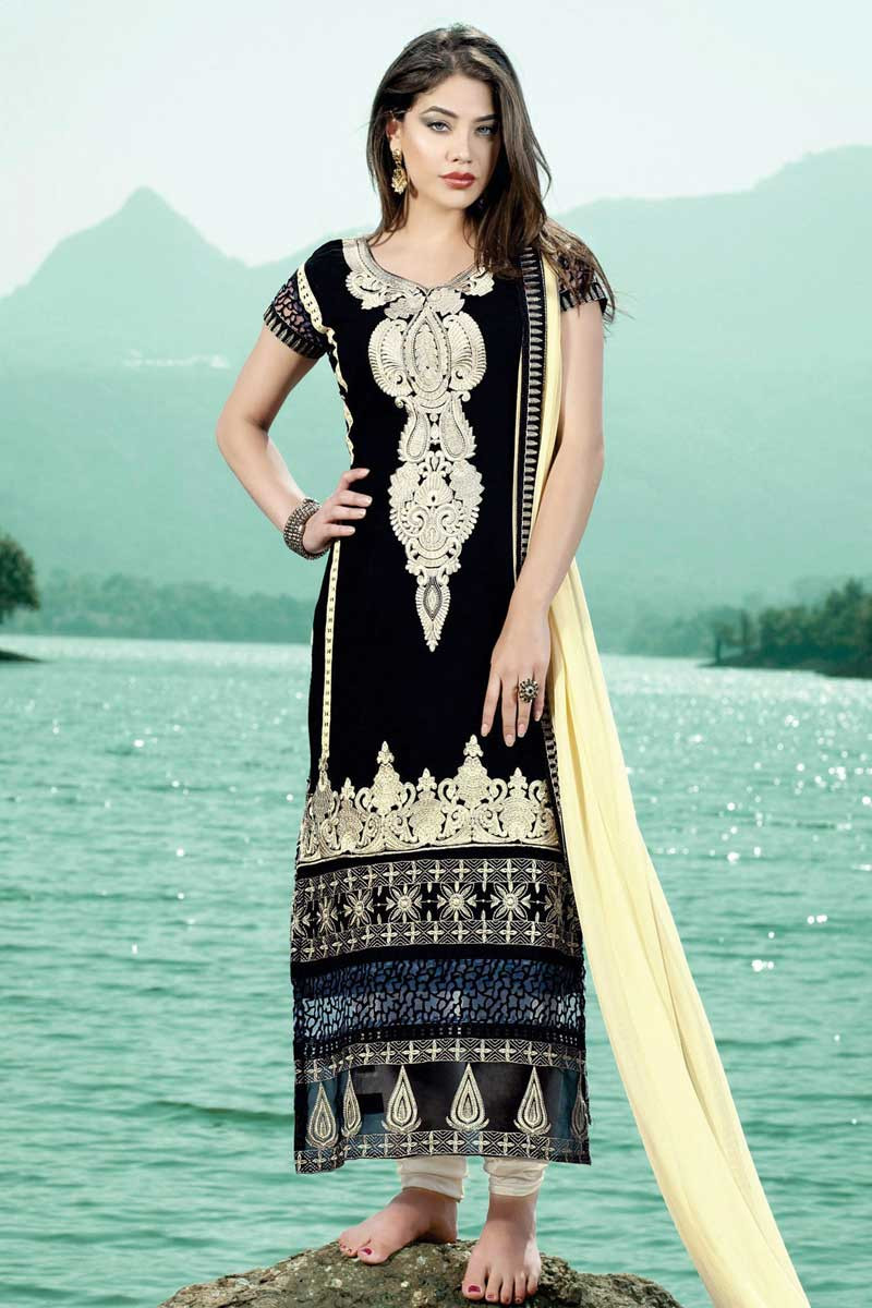 Sale Online On Churidar Georgette Eid Design Black Embroidered Outfit in UK