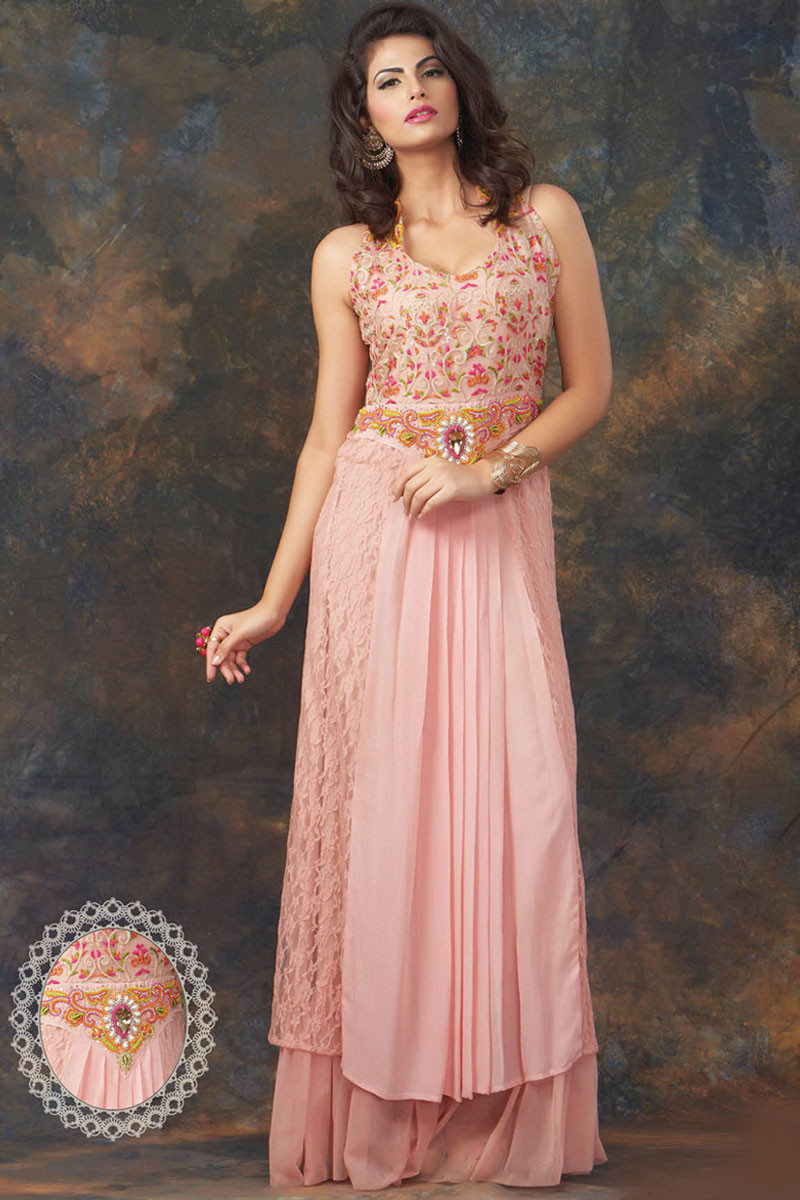 Pink georgette gown hot sale