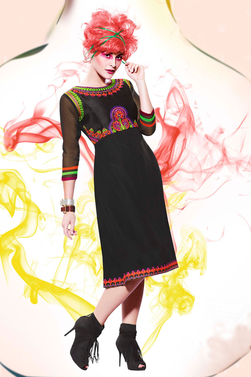 Black Art Silk Georgette Kurti