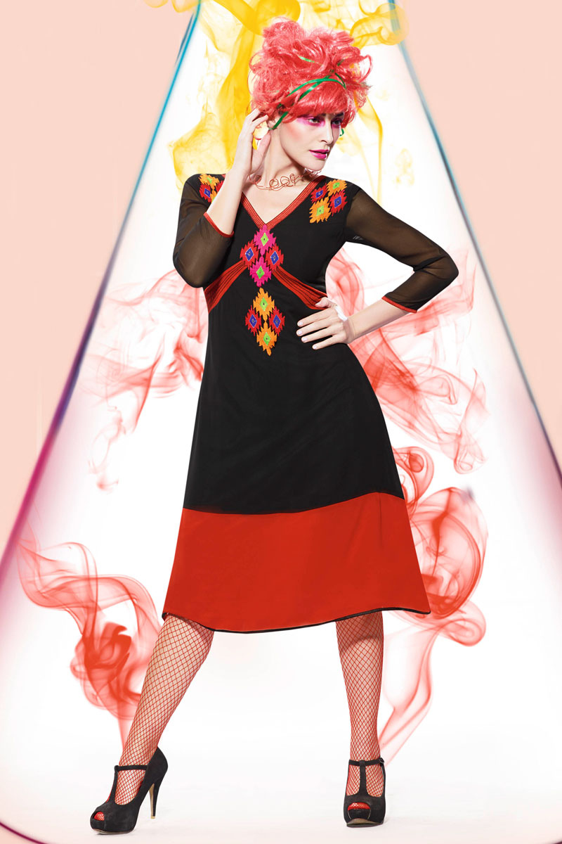 Black Red Georgette Kurti