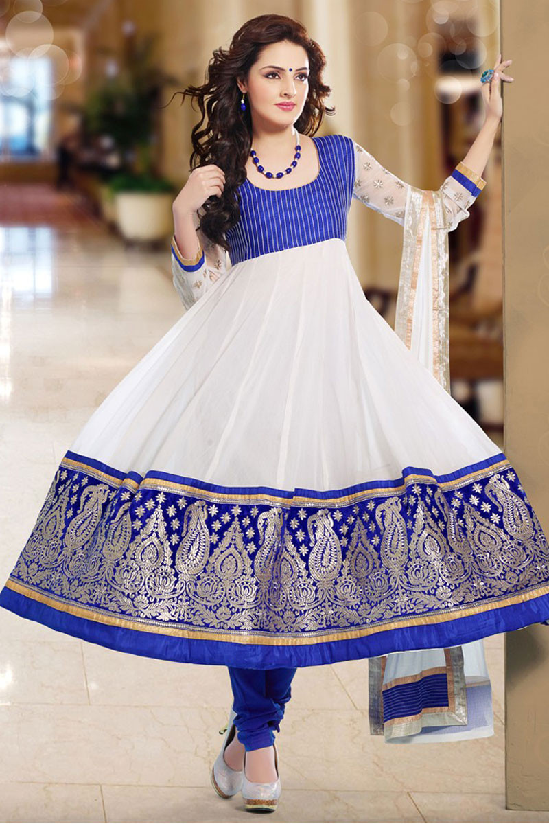Royal blue and white anarkali dresses sale