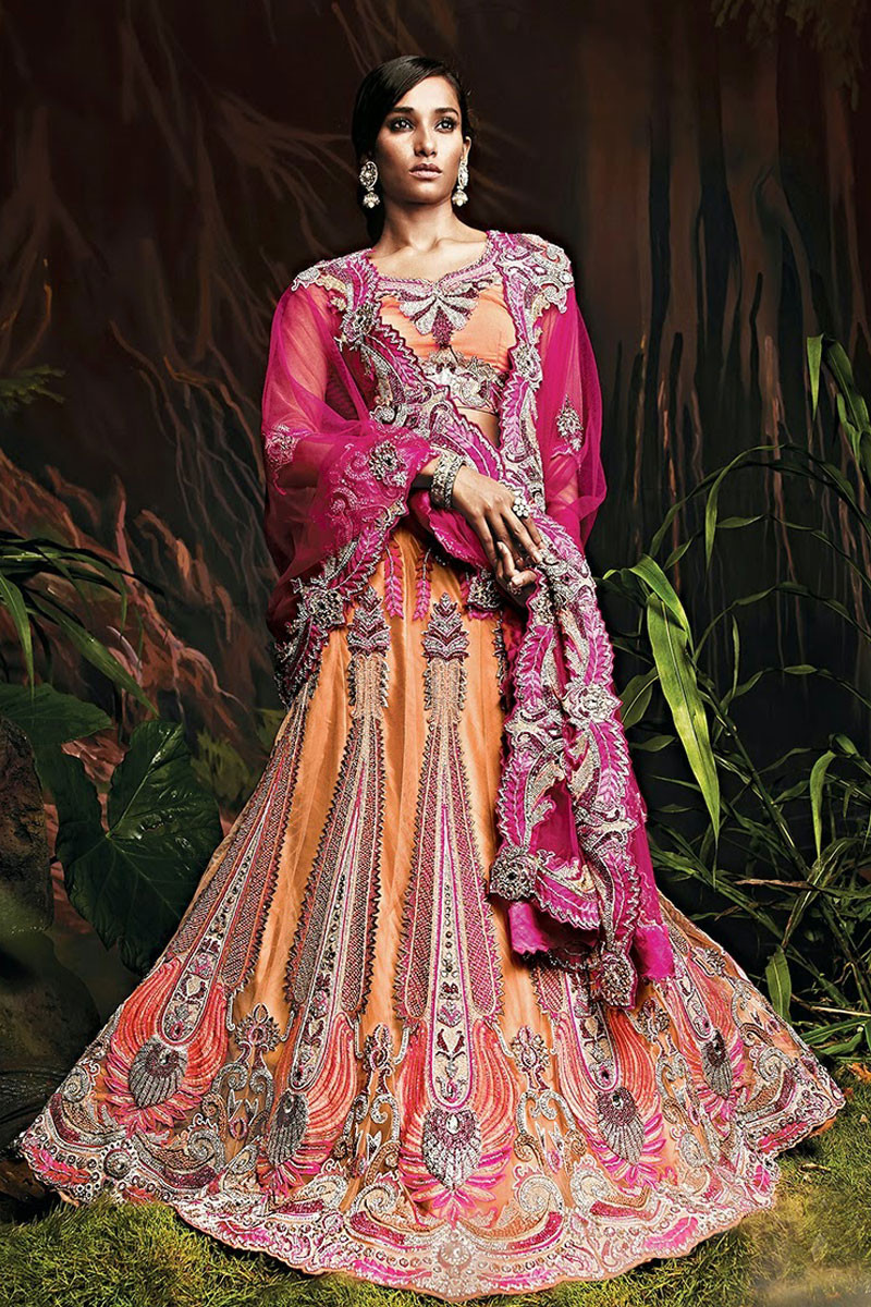 Orange and Pink Resham Designer Lehenga Choli