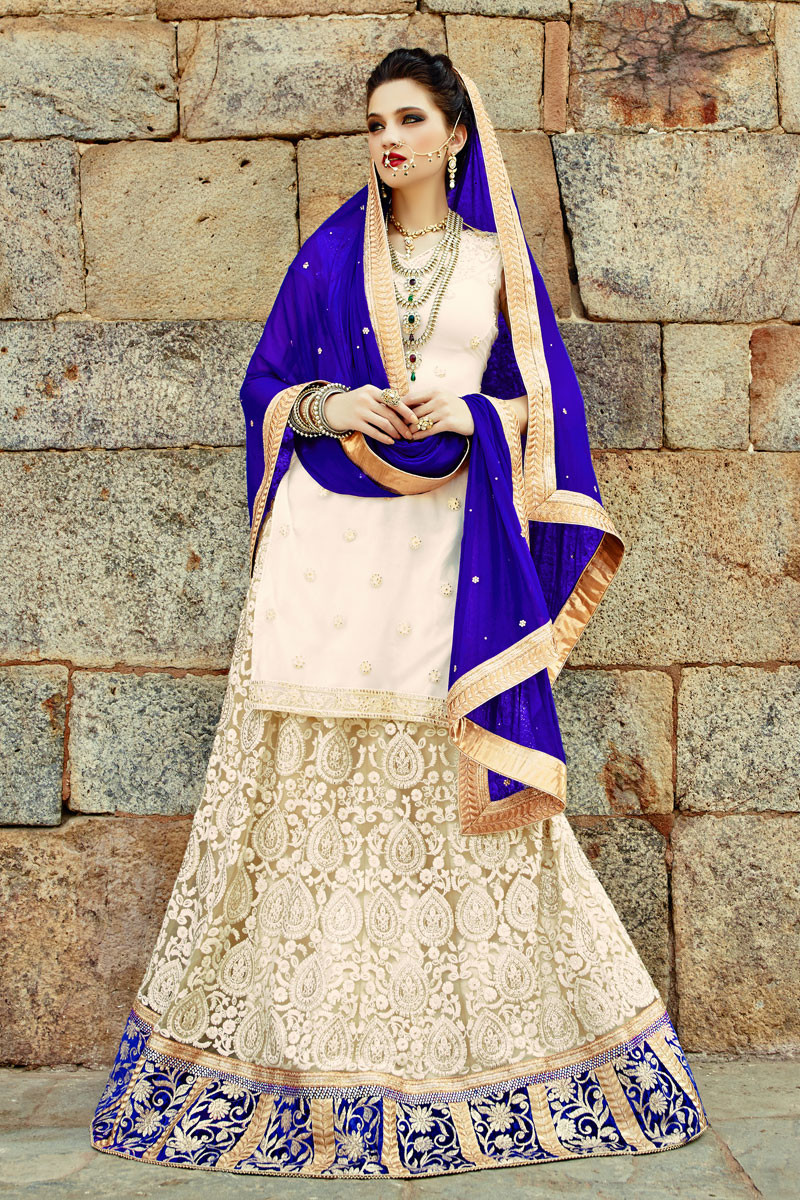Royal blue and white lehenga top