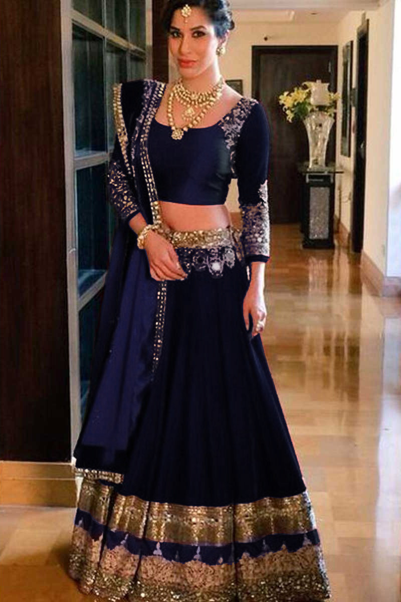 Royal blue shop velvet lehenga online