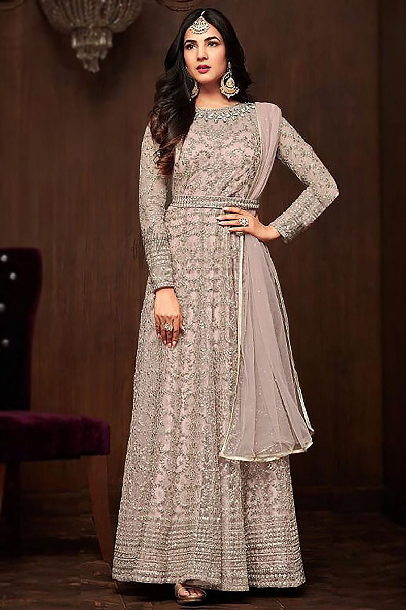 Dori Embroidered Net Pale Pink Anarkali Suit