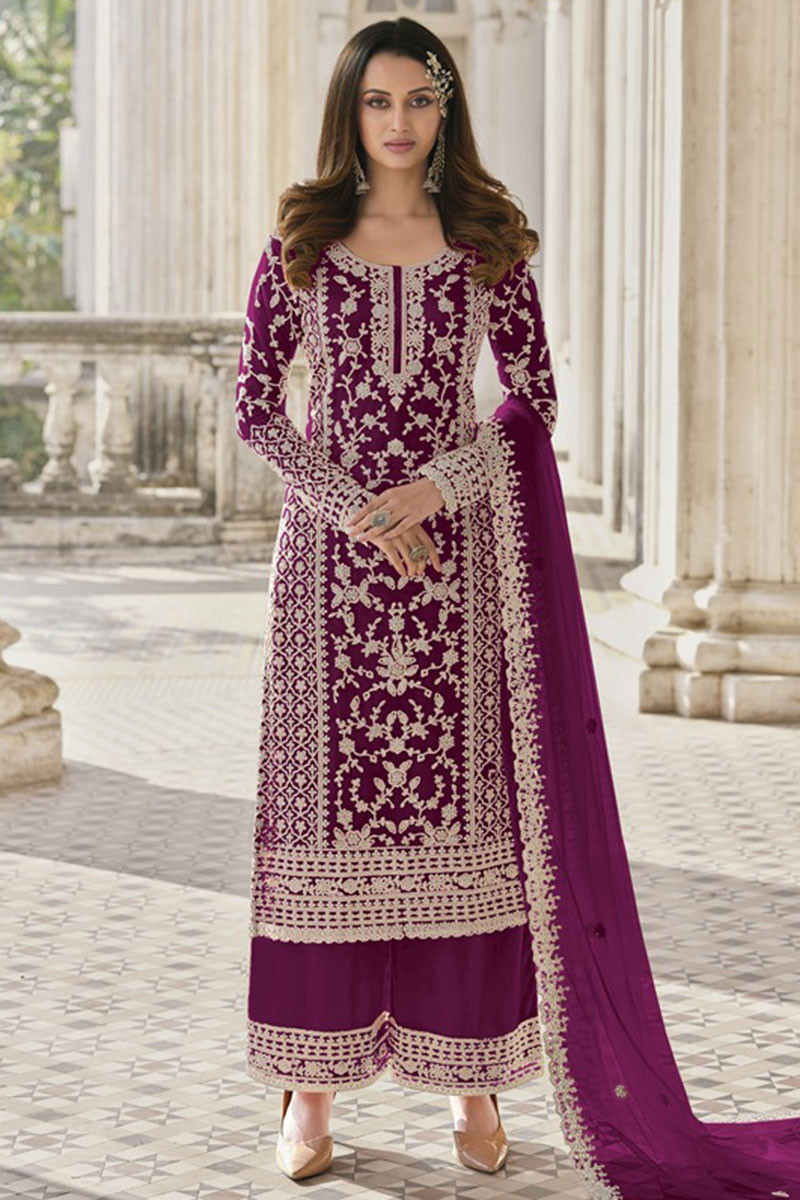 Purple palazzo suit on sale