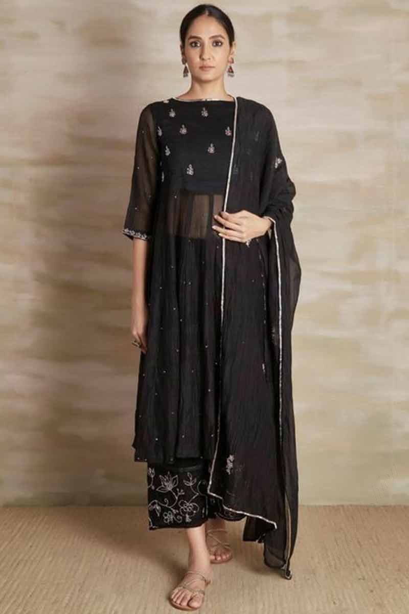 Find Great Deals Black Trouser Suit with Cutdana Work LSTV113321