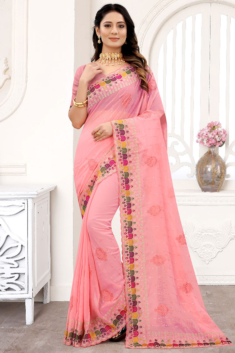Gorgeous Baby pink linen saree with green blouse - Loomfolks