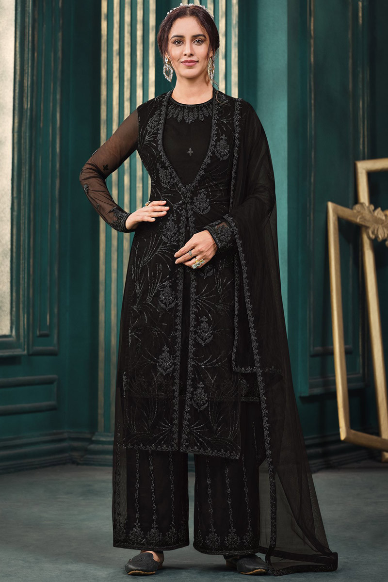 Black embroidered suit jacket clearance