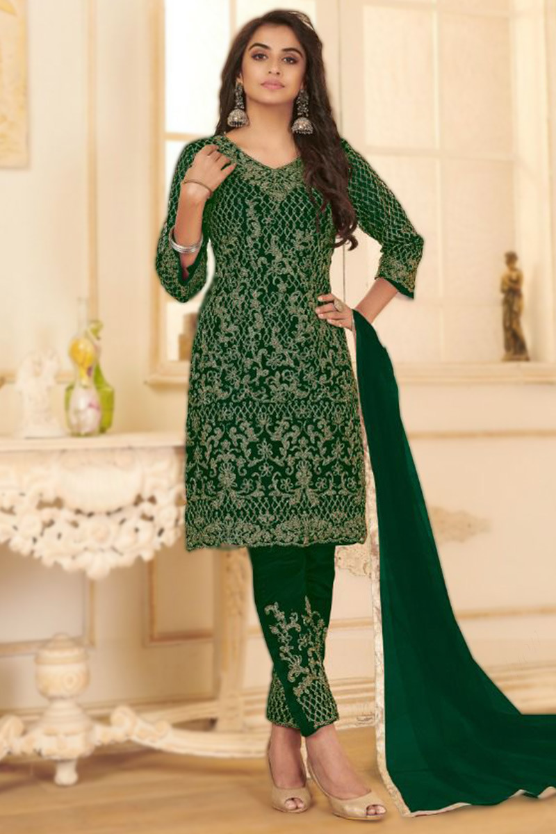 Women's Wear Beautiful Straight Trouser Pant Suit Heavy Embroidery Work  Pakistani Roka-Nikah Party Wear Designer Salwar Kameez Dupatta Dres
