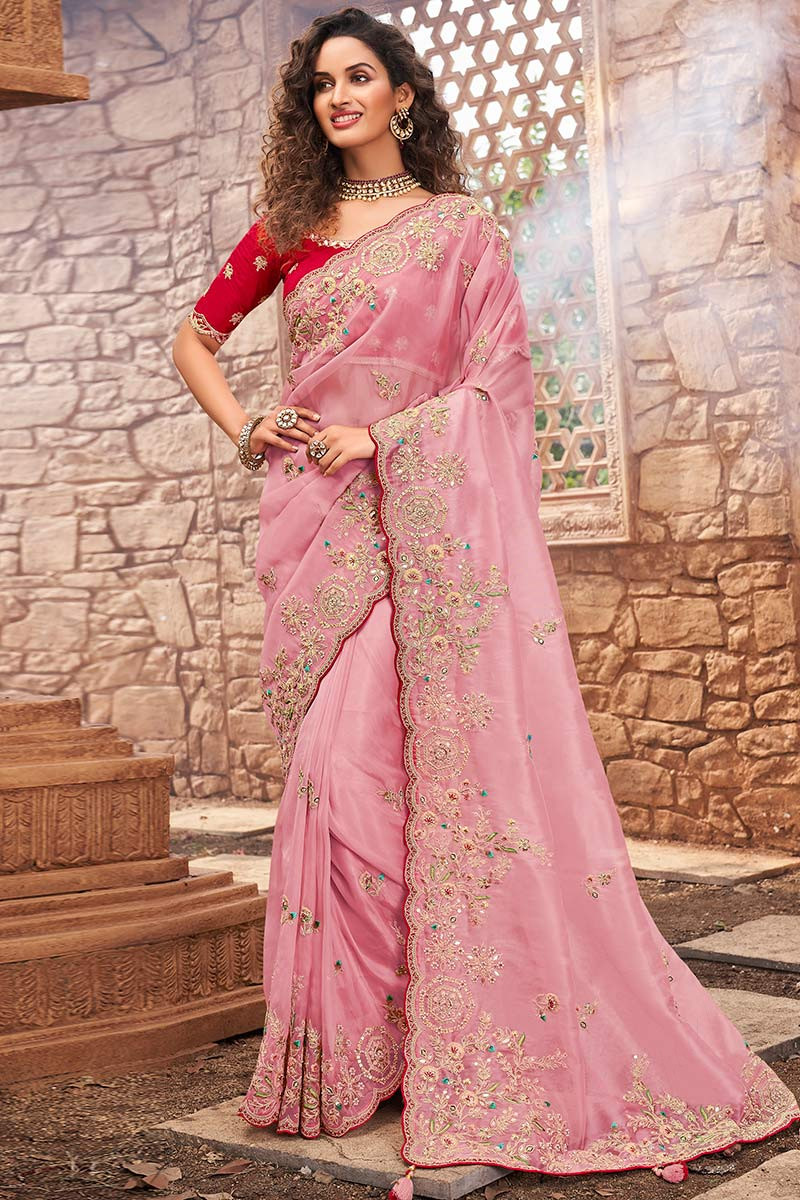 Urban Cultry DESIGNER LIGHT PINK SAREE WITH GOLDEN ZARI WEAVING AND COMES  HEAVY WEAVED BLOUSE Price in India - Buy Urban Cultry DESIGNER LIGHT PINK  SAREE WITH GOLDEN ZARI WEAVING AND COMES