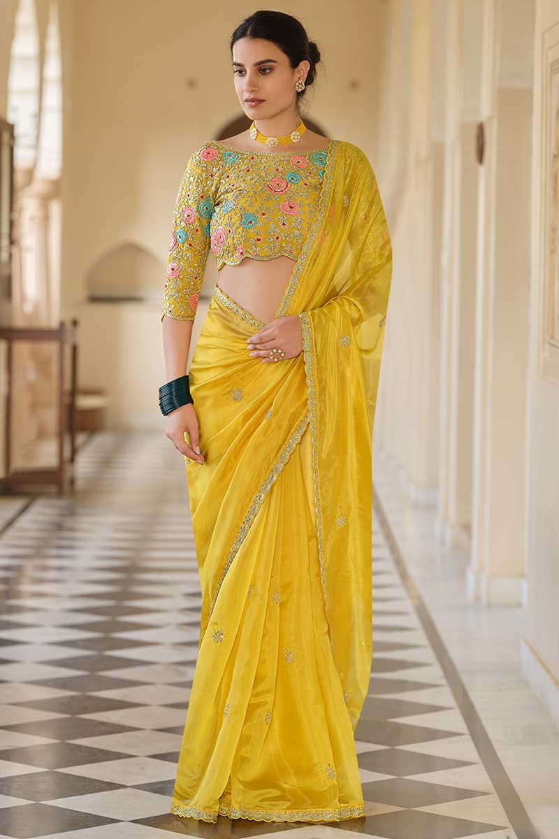 A Soft Yellow Saree With Blouse