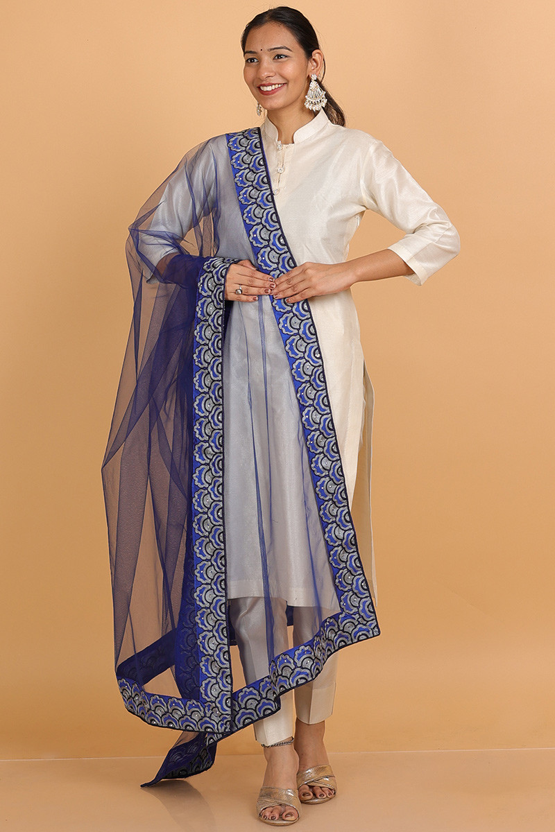White dress with blue dupatta outlet