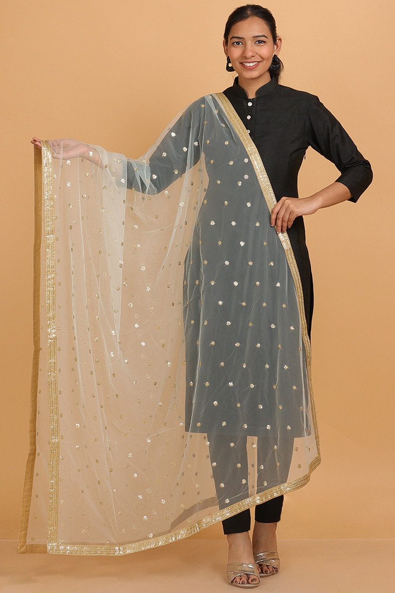 White dupatta with silver work shop