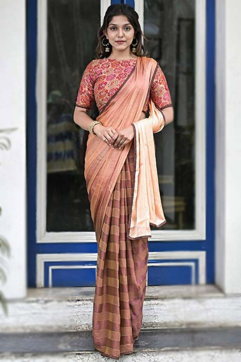 Light Pink Color Copper Zari Weaving Pure Satin Saree – Apparel Designer