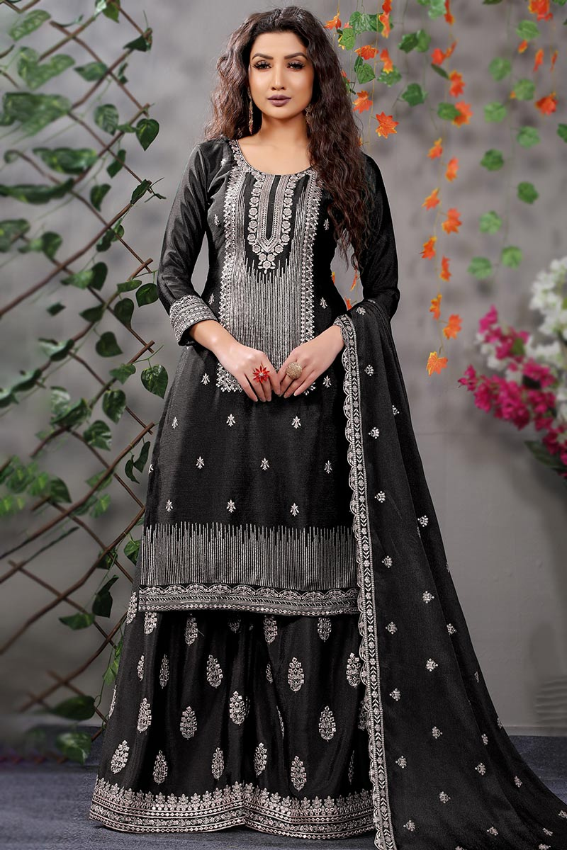 Dusty Black Chinnon Straight Cut Sharara Suit