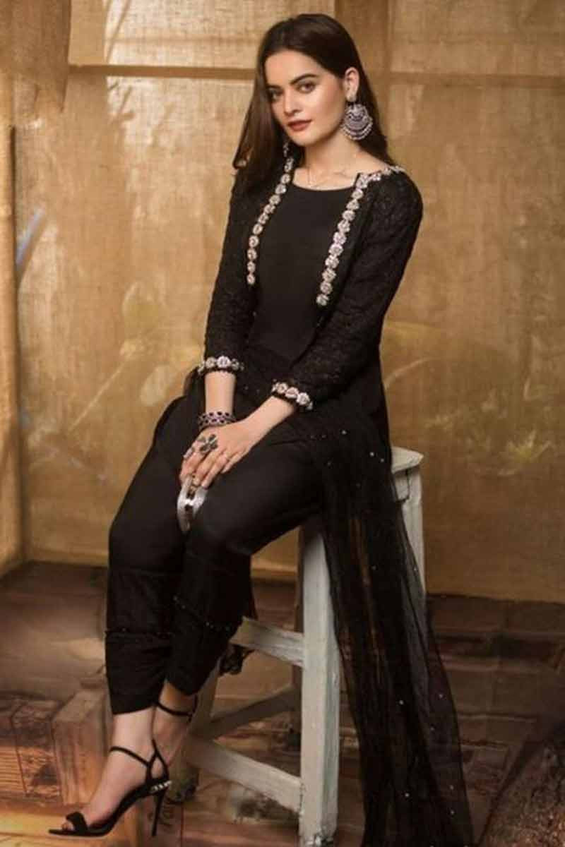 Fashion Today Black Trouser Suit with Resham Work LSTV114224