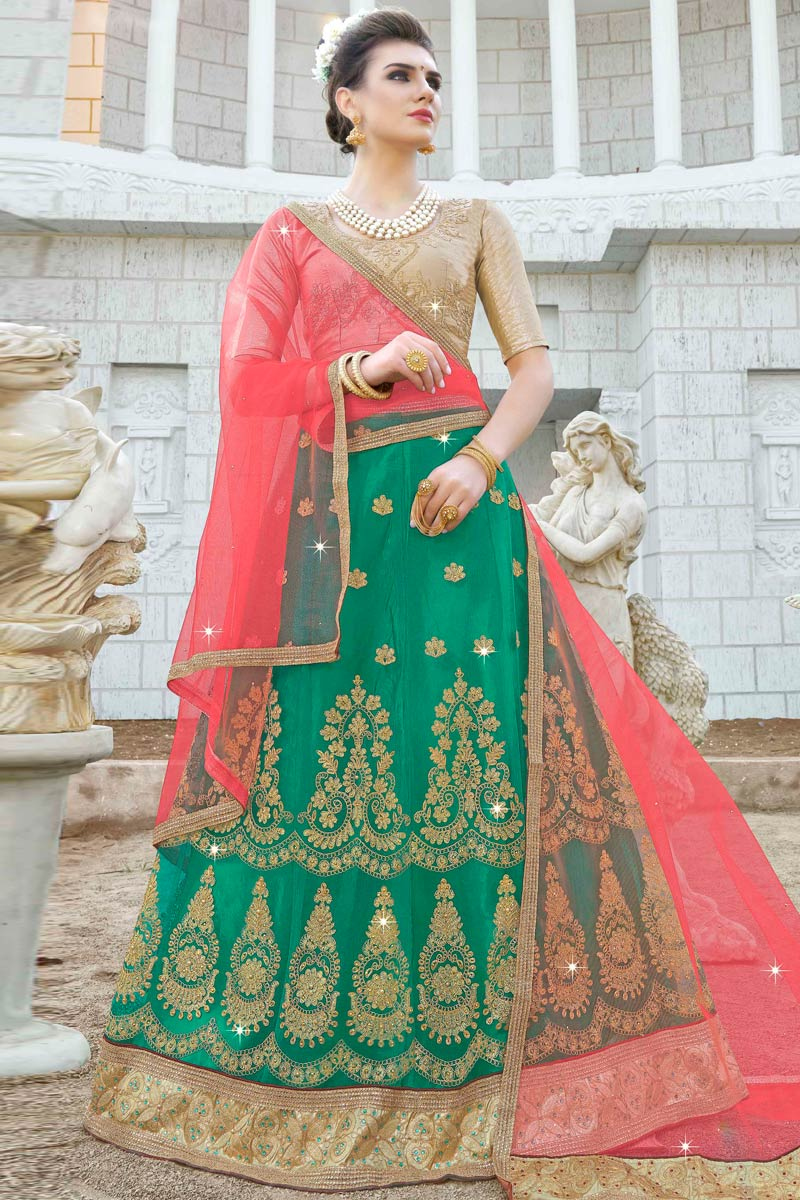 Pastel Green Net Embroidered Lehenga