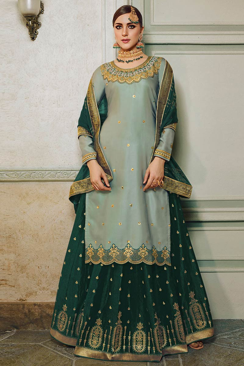Sharara Suits Online Casual Blue Solid Kurta With Sharara & Dupatta – Lady  India