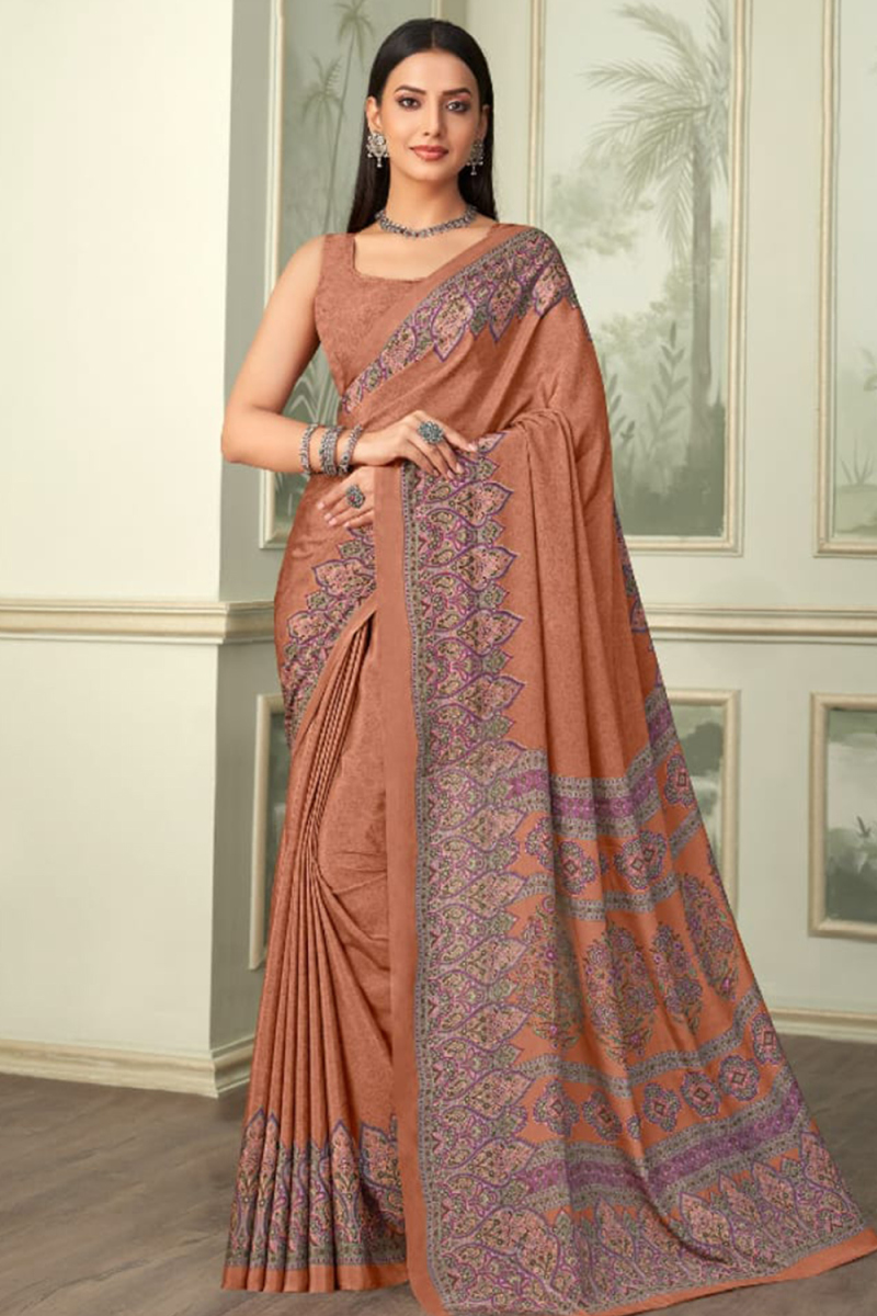 Dusty Mauve Crepe Printed Light Weight Saree