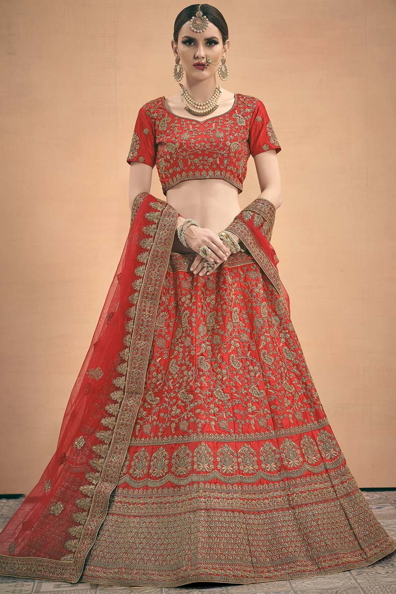 Dusty Orange Silk Lehenga with Silk Choli
