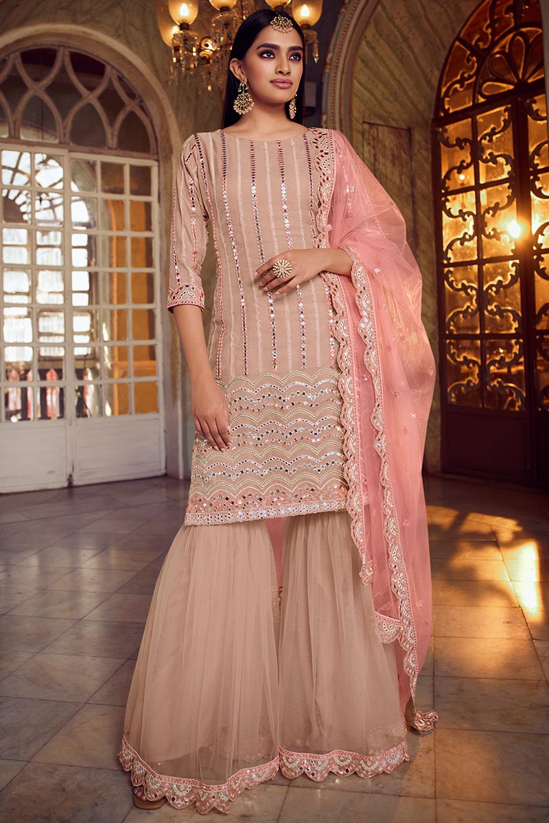 Buy Eclipse Blue Sleeveless Sharara Suit set With Embroidery in chinon-nextbuild.com.vn