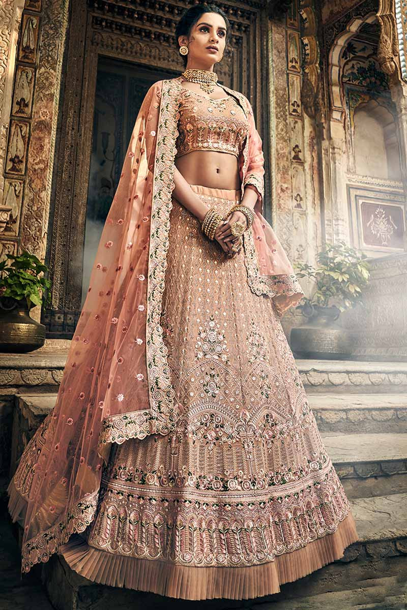 Peach Multi Embroidered Wedding Lehenga Choli | Indian wedding lehenga, Designer  lehenga choli, Lehenga wedding