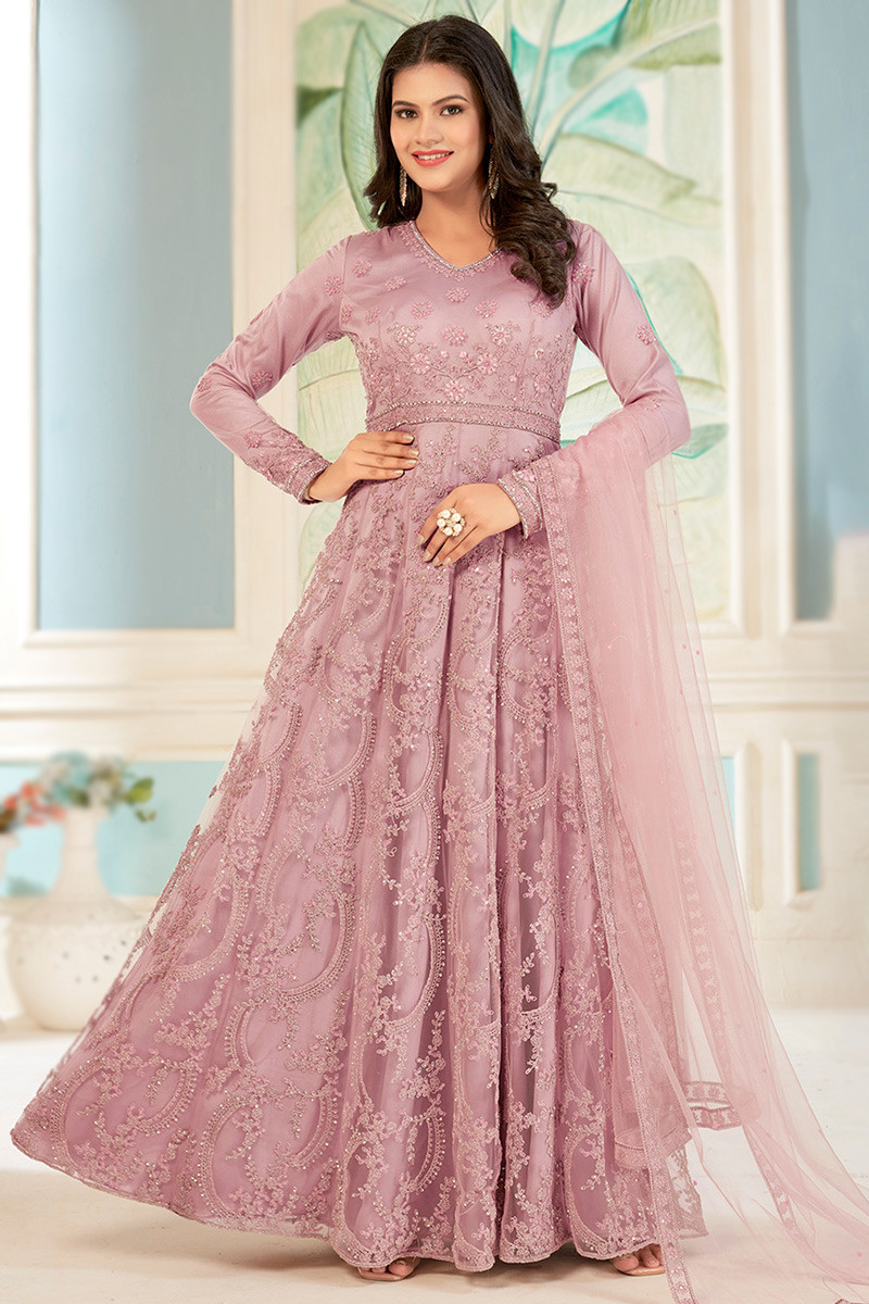 Dusty pink embroidered dress online
