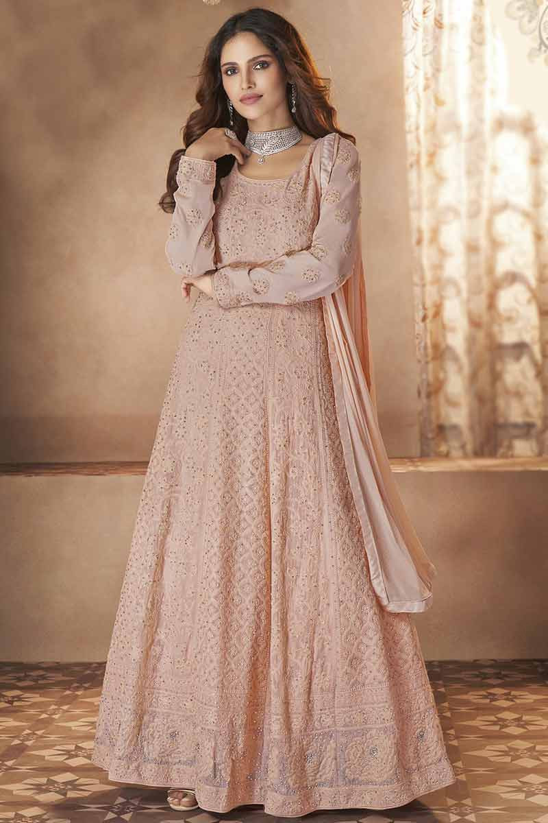 Anjana – Georgette chikankari anarkali suit with net embroidery duppatta –  The Trendy Turns