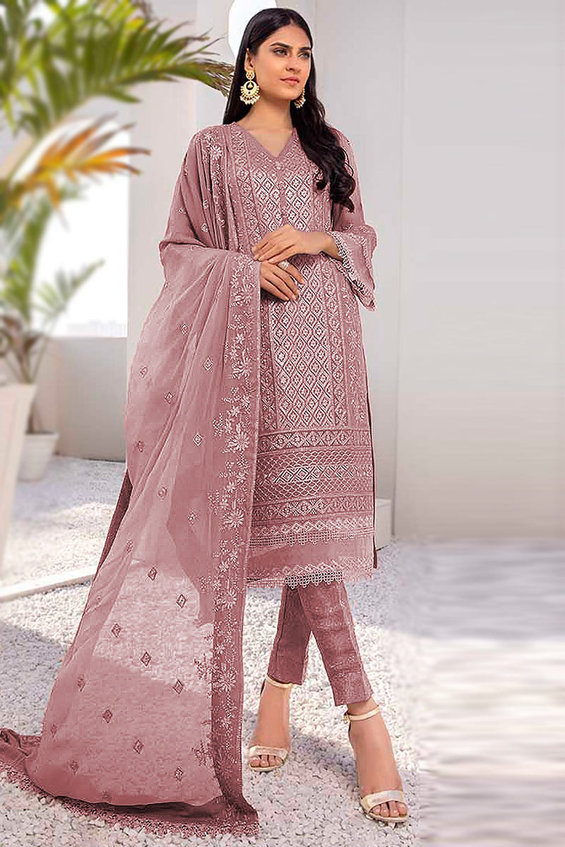 Dusty Pink Georgette Embroidered Trouser Suit
