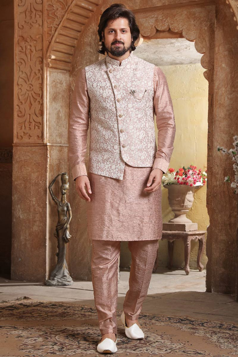 Buy Festival Wear Jacket Style Dusty Pink Men Kurta Pajama MKPA01414
