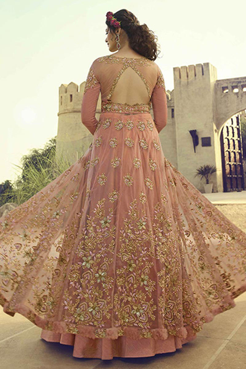 Buy Dusty Pink Net Anarkali Suit with Skirt Online LSTV03762