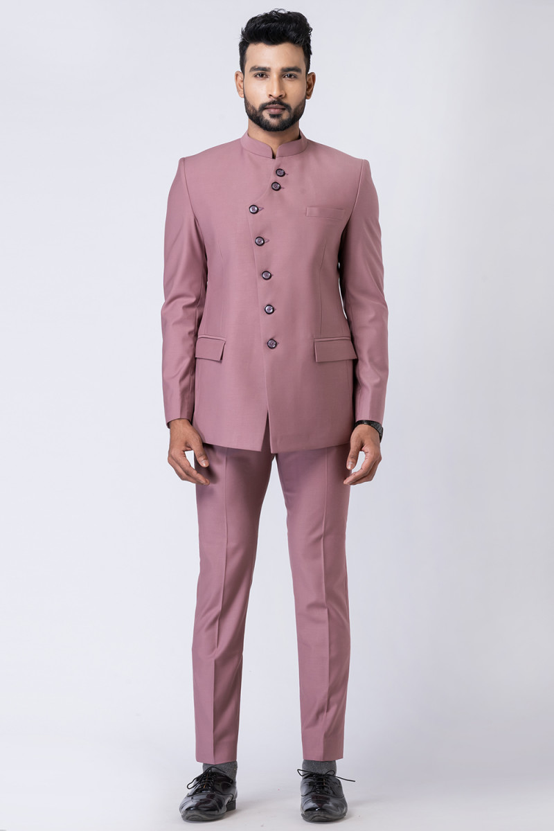 Dusty Pink Plain Poly Cotton Jodhpuri Style Men s Coat Pant MSTV04208