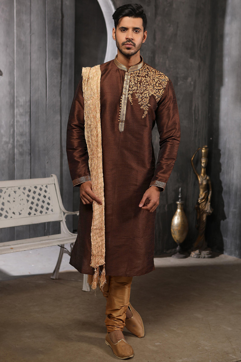 Buy Eid Special Men Kurta In Coffee Color With Churidar Online MKPV0695 Andaaz Fashion