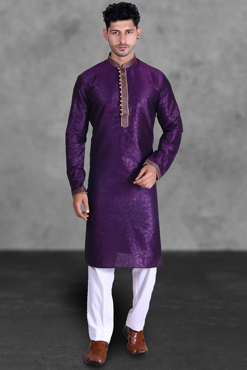 Buy Eid Special Men Purple Kurta With White Pajama Online
