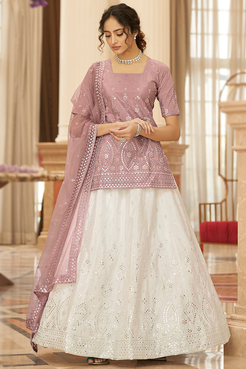 Buy Online Embroidered Off White Lehenga Choli LLCV111718