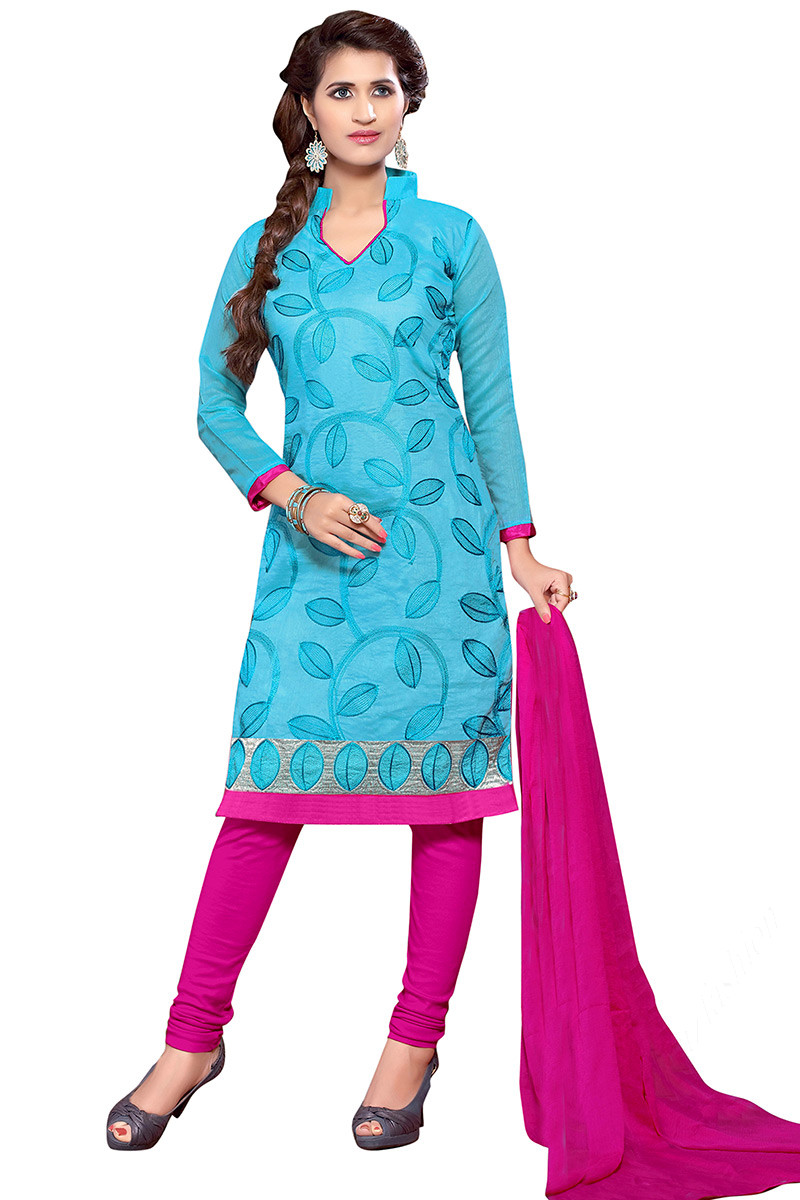 Sky blue and white sales churidar